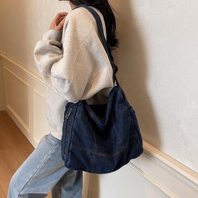 Lässige Denim-Umhängetasche für Pendler große Kapazität Tragetasche einfache vielseitige Umhängetasche modische Canvas-Tasche Reißverschluss