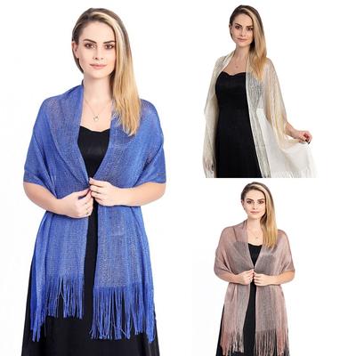 עטיפות צעיף ערב צעיף ריקוד זהב וכסף שטוח משי אופנה לנשים צעיף לשמלה