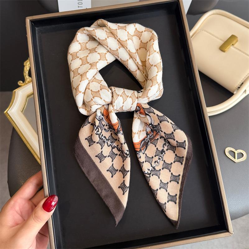 Temperament versatile herringbone pattern cotton and linen small square scarf silk scarf imitation velvet headscarf shawl sun protection scarf women's