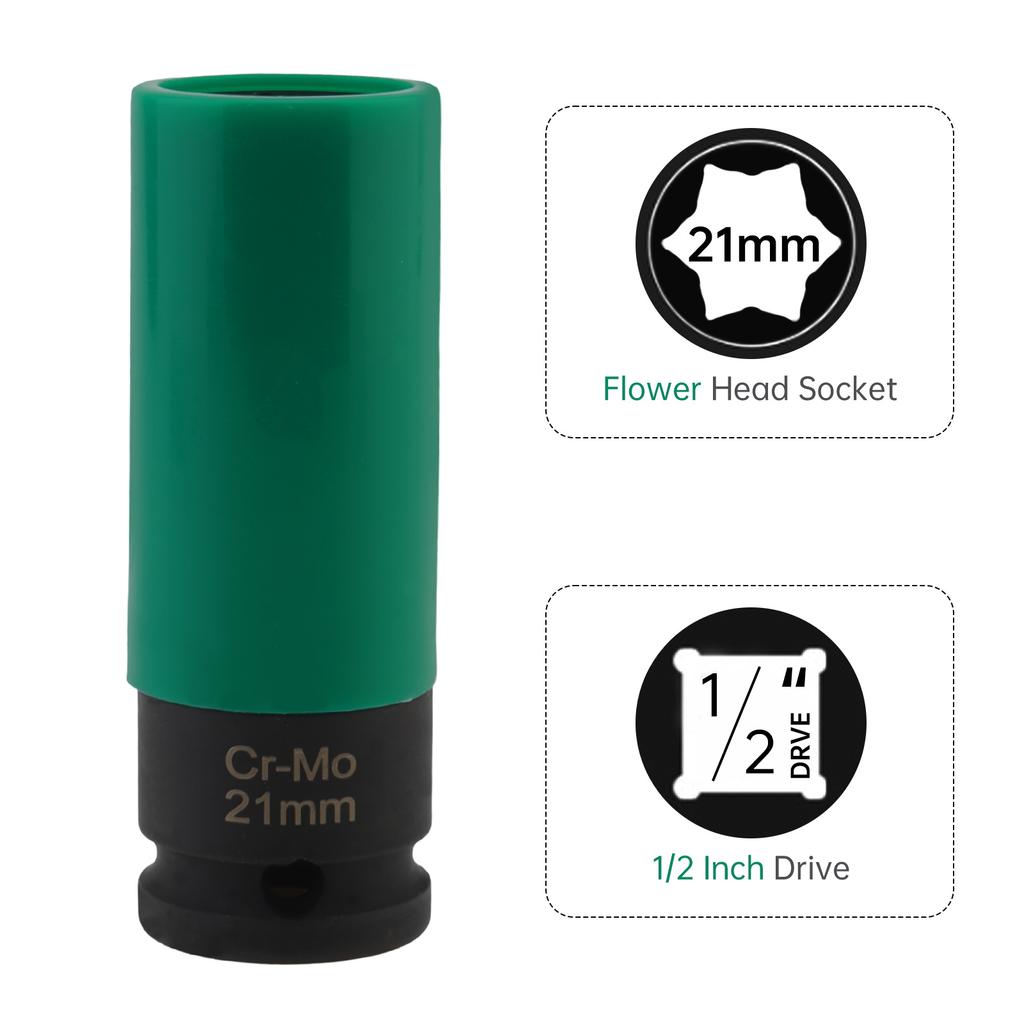 21mm 1/2 Inch Drive Chromium Molybdenum Steel Anti-Theft Lug Nut Socket Smart Cover