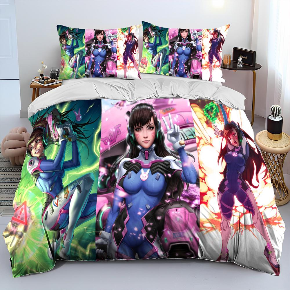 3D OW Overwatch Game Gamer DVA Comforter Bedding Set,Duvet Cover Bed Set Quilt Cover Pillowcase,King Queen Size Bedding Set Kids