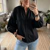 Women's Raglan Puff Sleeve Blouse - Loose Fit Casual Top with Single Button Closure