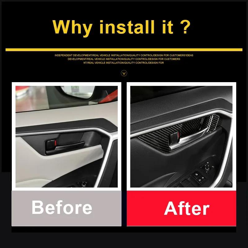Carbon Car Interior Door Handle Bowl Frame Cover Trim Stickers For Toyota RAV4      2024 XA50 Accessories