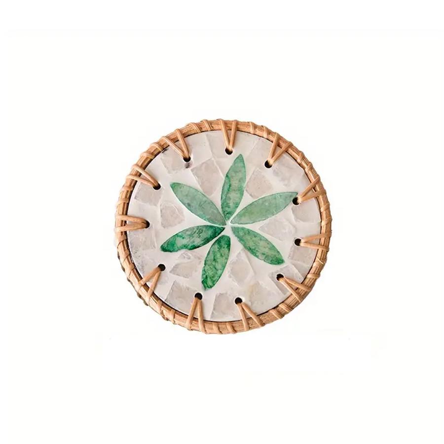 Handmade Rattan And Ceramic Shell Coasters Creative Colorful Round Coffee Table Mats Decor Bowl Mats For Home Decor