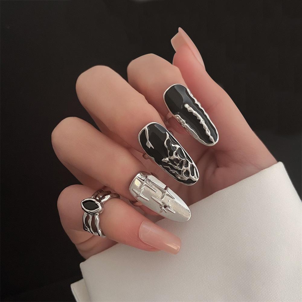 

Dark Punk Minimalist Rings: European & American Style, Four-Piece Adjustable Fingertip Set for Women Adjustable Open