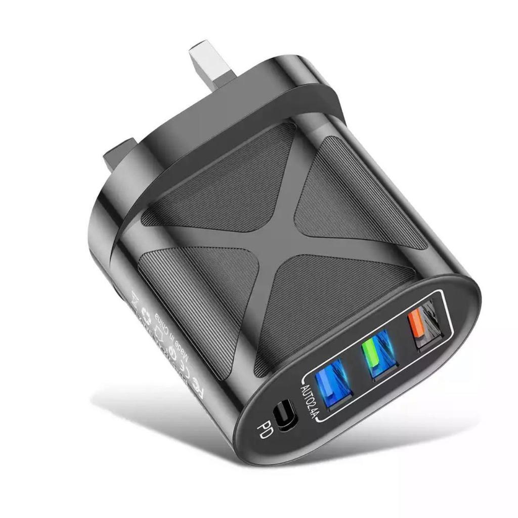 Multi-Port Charger with 3 USB + PD Fast Charging (US/EU/UK Standard)