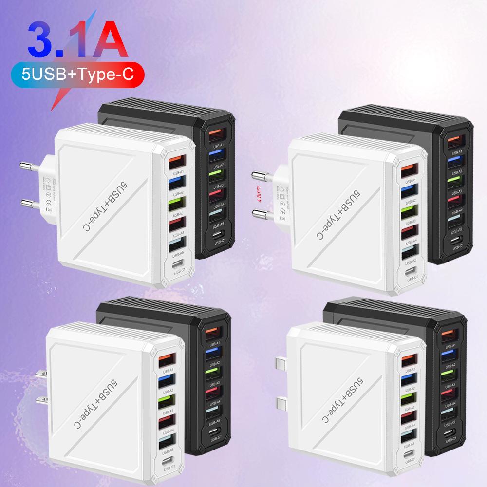 3.1A 5-Port USB Charger with EU, US, UK, KR Plugs