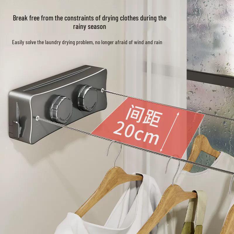 Einziehbare Wäscheleine für den Innenbereich - Stanzfreier Wäscheständer aus Stahldraht für Balkon & Badezimmer