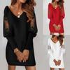 Lace Hollow Out Women Long Sleeve Mini Dress V Neck Casual Loose Dresses