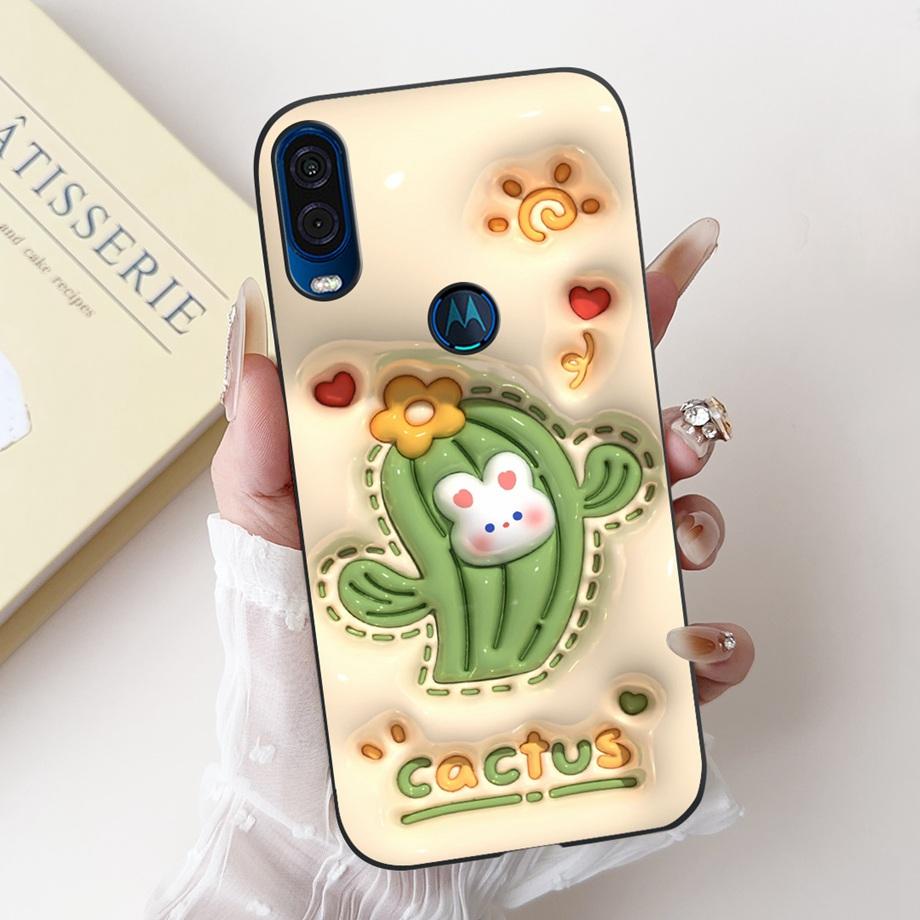 For Motorola One Vision One Macro Phone Case Motorola P50 Back Cover Soft Matte Silicone Slim Fundas Lovely Panda Rabbit Flower