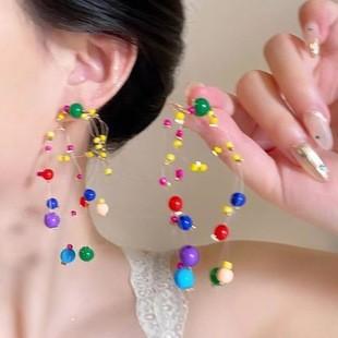 

Dopamine Sweet Color Stud Earrings Delicate Star Long Fringed Earrings Premium Design Earrings Factory