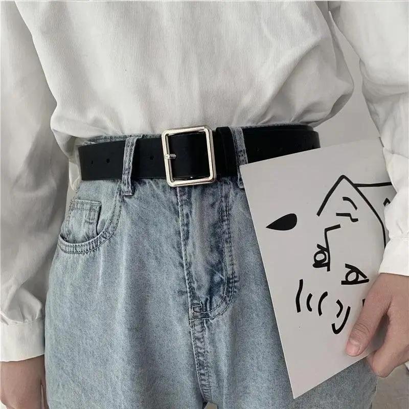 1 stk. Dame Enkelt Mote PU Lærbelte For Kvinner Firkantspenne Stiftspenne Jeans Svart Belte Vintage Stropp Dame Midjebånd