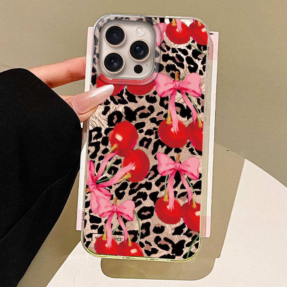 Leopard Cherry Fruit Vortex Texture Women Phone Case for iphone 16 15 14 7 8 Plus 13 11 12 Pro Max X XS XR SE2022 2020 16e Cover