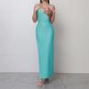 High-End Women's Halter Neck Lace-Up Solid Color Maxi Dress with Starfish Decoration