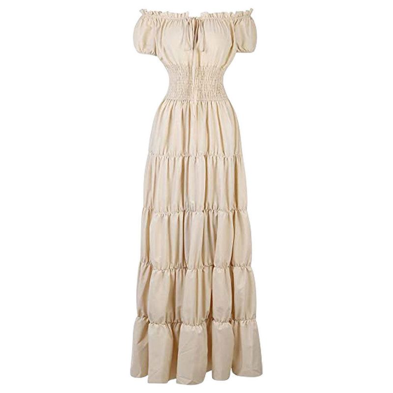 

Medieval Lady Renaissance Ball Gown Irish Costume Vintage Dress Cosplay Costume Off-White Prom Dress S
