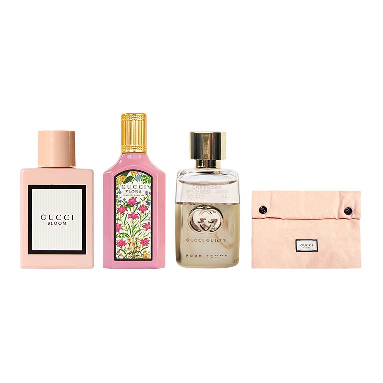Gucci Perfume Sample Set, 4 Piece Set Eau De Parfum EDP 5ml*3+Makeup Bag 5ml*3+Makeup Bag
