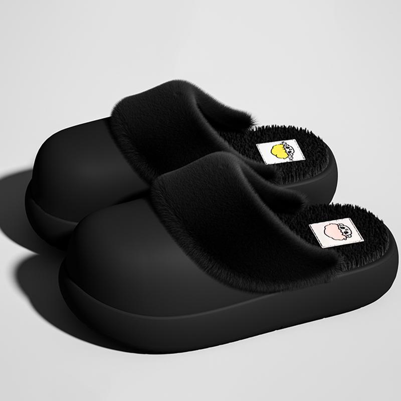 

Fashion Lightweight Fur Home Slippers Women 2025 Winter Eva Waterproof Non Slip House Slides Woman Comfortable Soft Sole Cototn Slipper 44-45 чорний