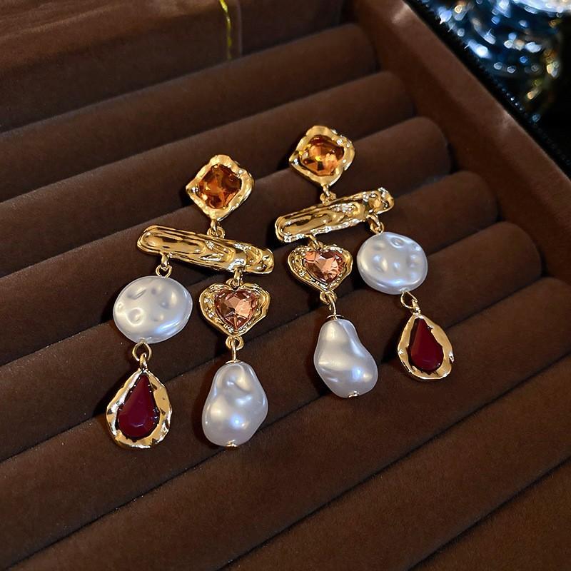 ZAKOL Inlaid Rhinestone Asymmetrical Zircon Earrings for Women Palace Style Retro Fringe Drop Earring Exaggerated Party Zircon