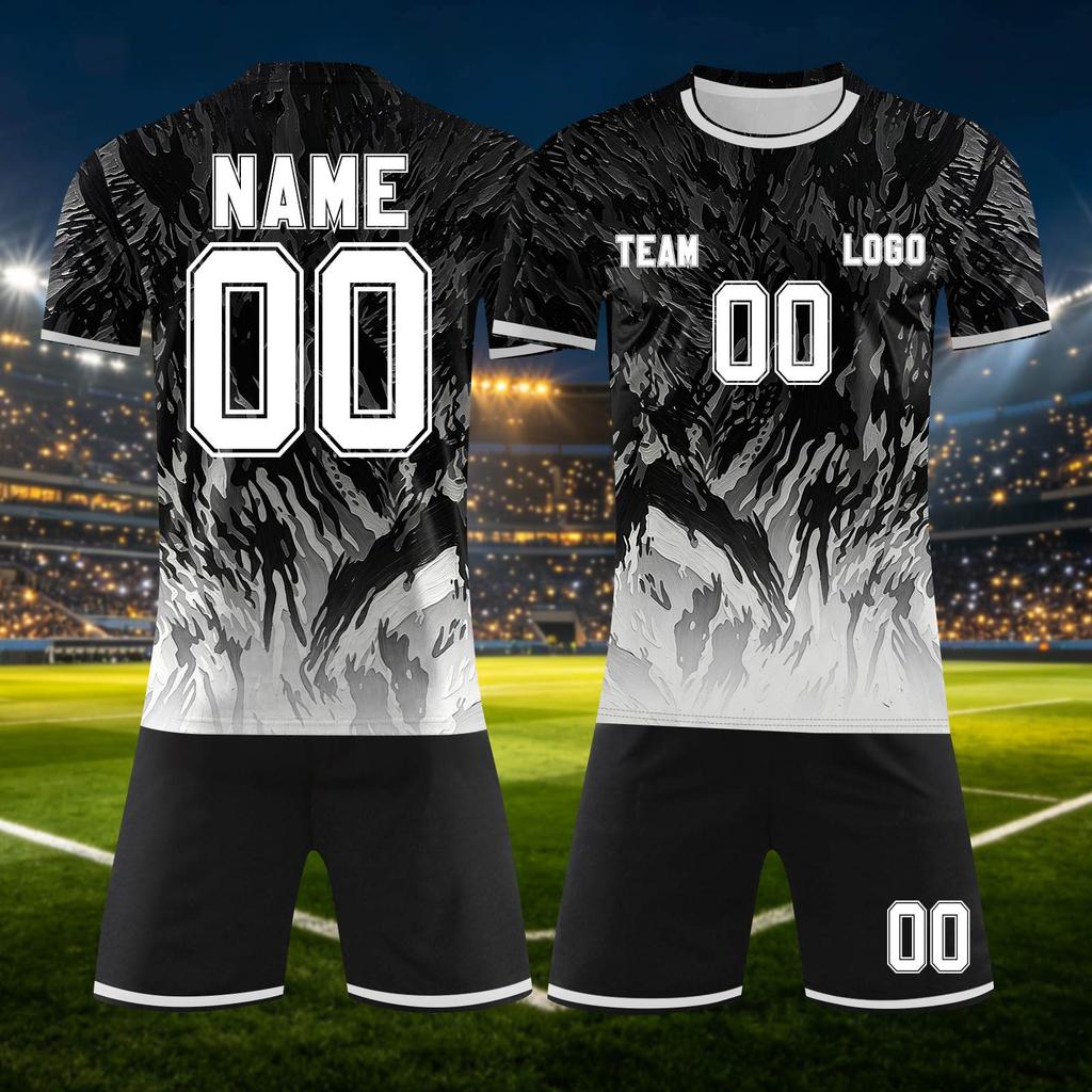 Customizable DIY Two Piece Sports Jersey Set with Short Sleeve Shirt and Shorts for Team or Individual Use