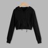Women's Fashion Long Sleeve Solid Color Pullover Casual Loose Hooded Cropped Drawstring Sweatshirt