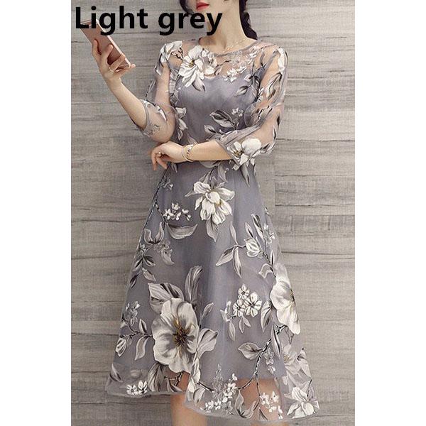 

Женское летнее сетчатое платье с круглым вырезом и укороченными рукавами с цветочным принтом XXL светло-серый