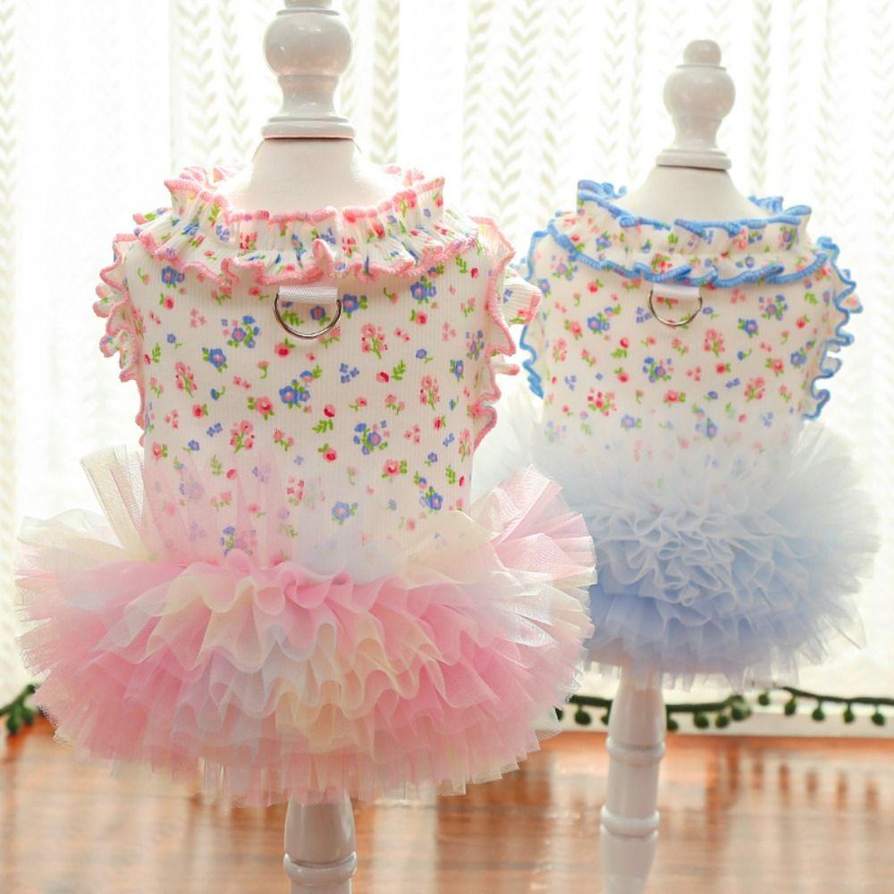 Breathable Puppy Floral Vest Cute Cat Cake Skirt Fashion Pet Princess Dress  For Dogs and Cats