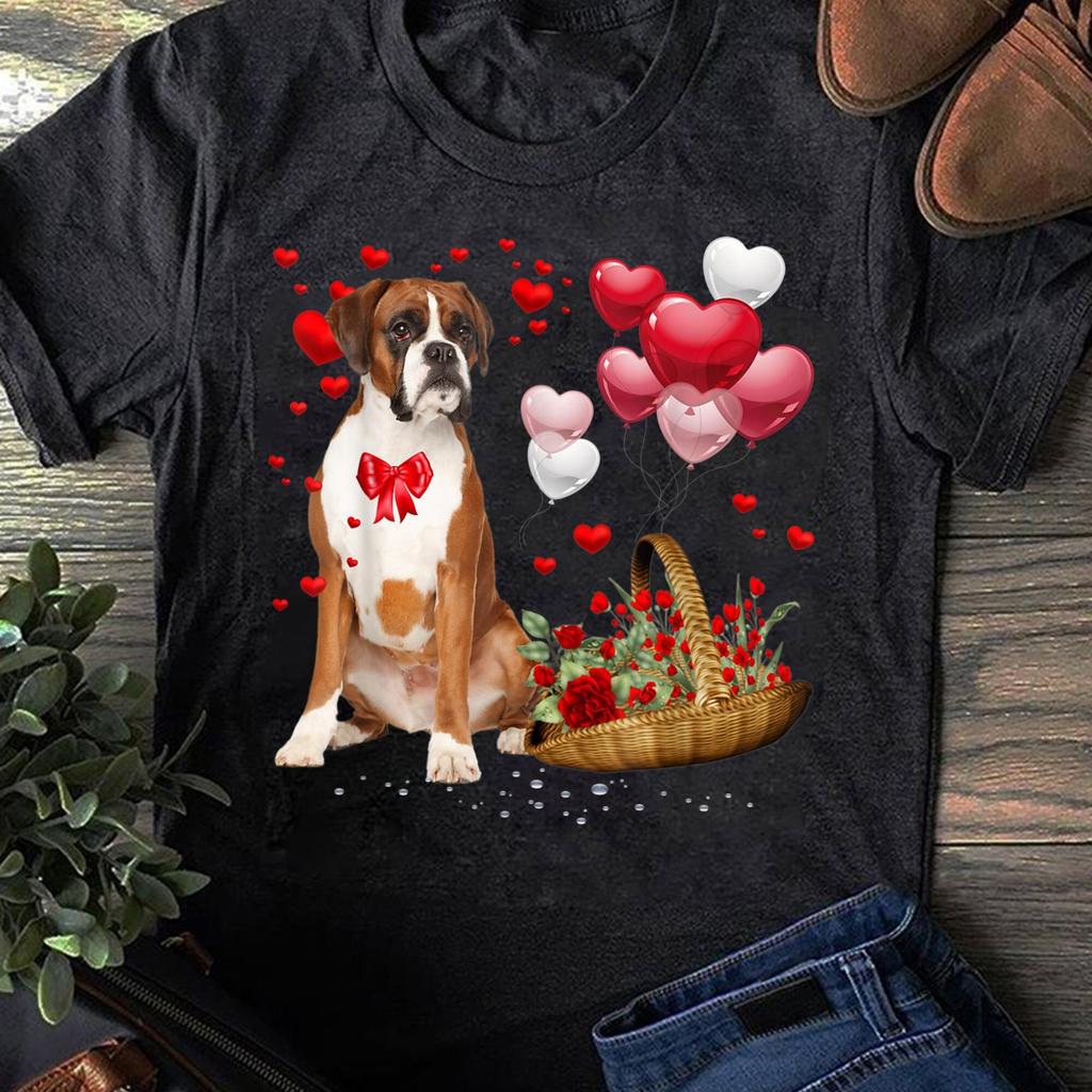 Boxer Dog Valentine's Day T-Shirt: Heart Balloons, Gift for Dog Lovers