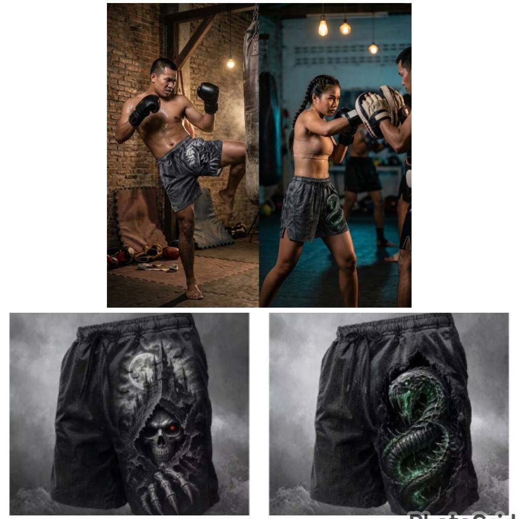Dark Skull Snake Ghost Demon Training Muay Thai Kickboxing Boxing MMA Shorts Unisex Gym Fitness Workout Quick Dry Print Elastic Waist