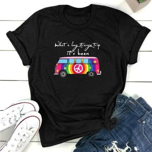 Regenbogen Bus Print T-Shirt Damen Kurzarm O-Ausschnitt Lockeres T-Shirt Sommer Damen T-Shirt Tops Camisetas Mujer