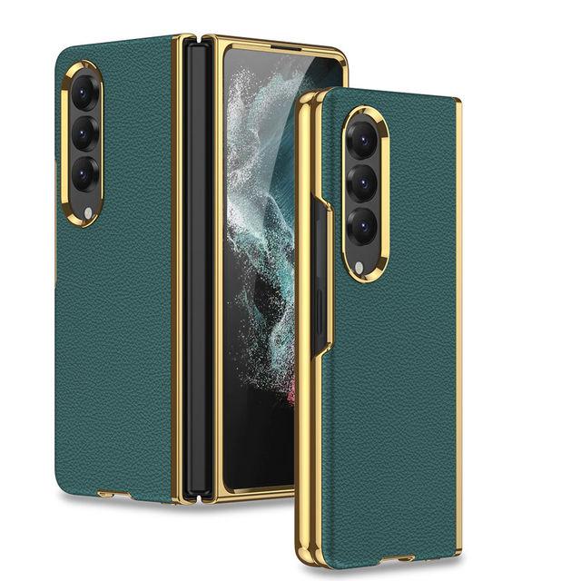 Für Samsaung Galaxy Z Fold 4 Luxus-Beschichtungsoberfläche Schlichtes Lederetui Soft-Touch Rundumschutz Handyhülle
