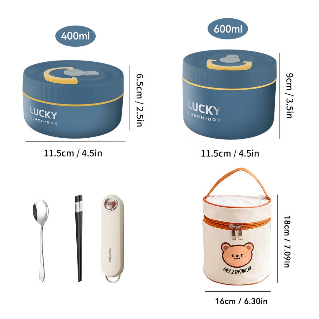 Cute Bear Insulated Lunch Box For Kid Student School Portable Leak-proof 304 Stainless Steel Keep Warm Food Jar Microwave Safe