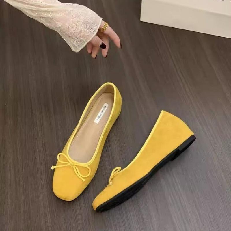 Runde Zehenpartie Flach mit Flats Einfarbig Flach Schmetterlingsknoten 2025 Hochwertige Schuhe Damen Frühling/Herbst Slipper Prägnante Flats 38 gelb