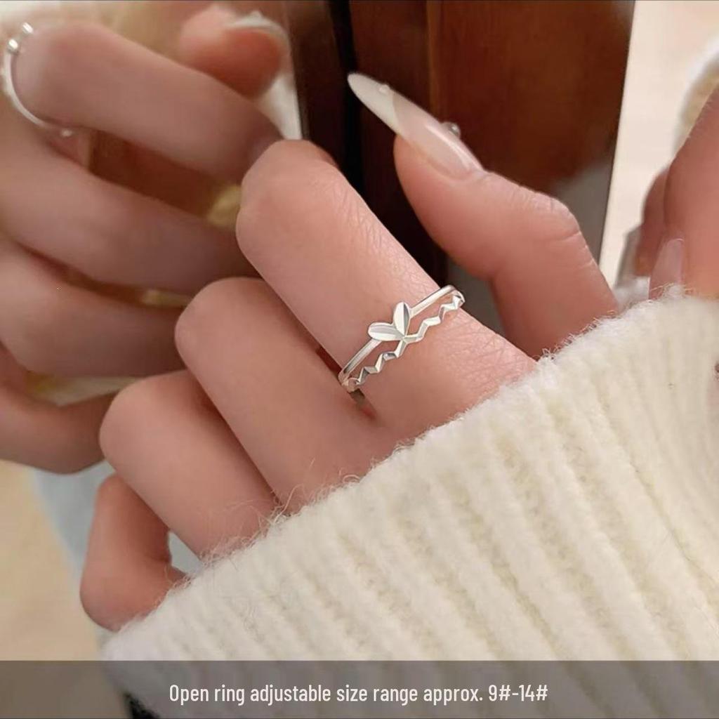 Adjustable 925 Sterling Silver Heart Ring for Women - Niche Design with a High-End Feel, Plain Band, Light Luxury Index Finger Ring