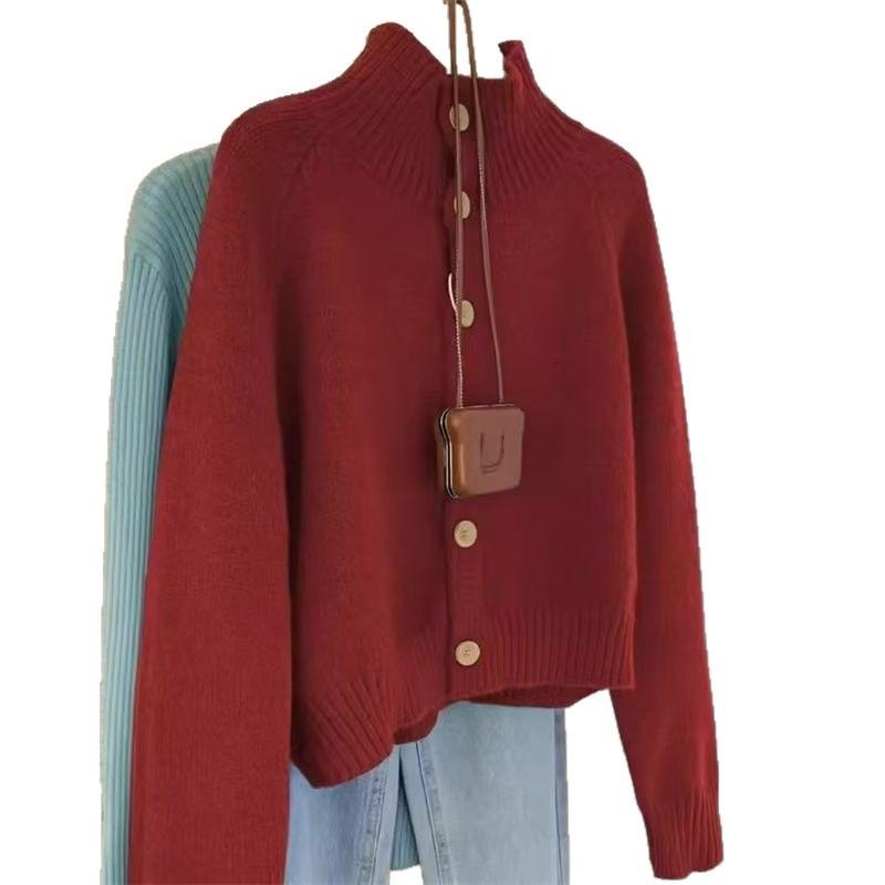 Blue turtleneck bottoming sweater cardigan women's autumn and winter bottoming sweater high-end small knitted sweater jacket