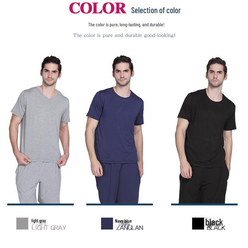 Men's Bamboo Fiber Pajama Set - Short Sleeve & Shorts for Summer