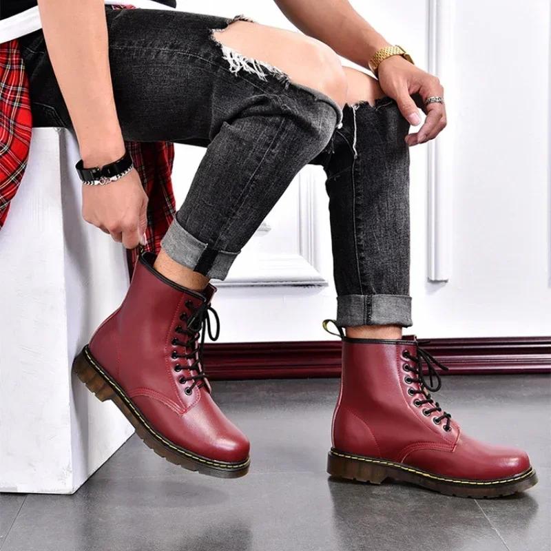 High Top Men's Shoes Classic Leather Boots Fashion Black Ankle Boots Outdoor Motorcycle Breathable Boots Women's Boot Size