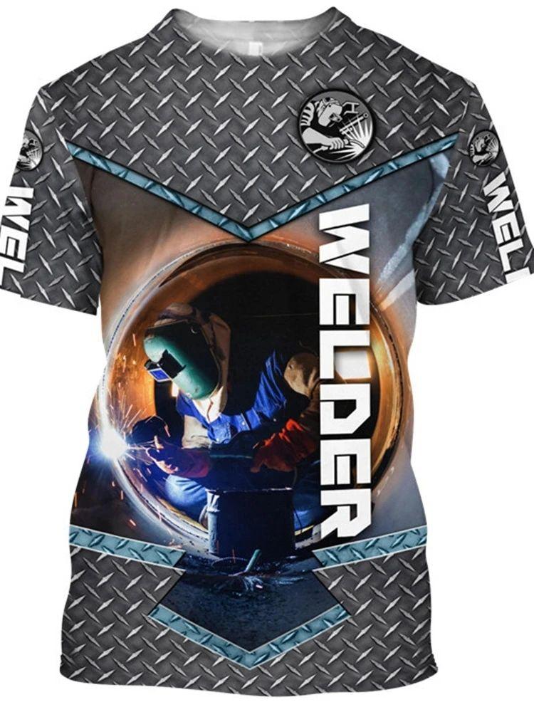 Letní pánská móda Tričko se svářečským potiskem Volné Ležérní 3D potisk O Límec Krátký rukáv Street Personality Nadměrná velikost Top