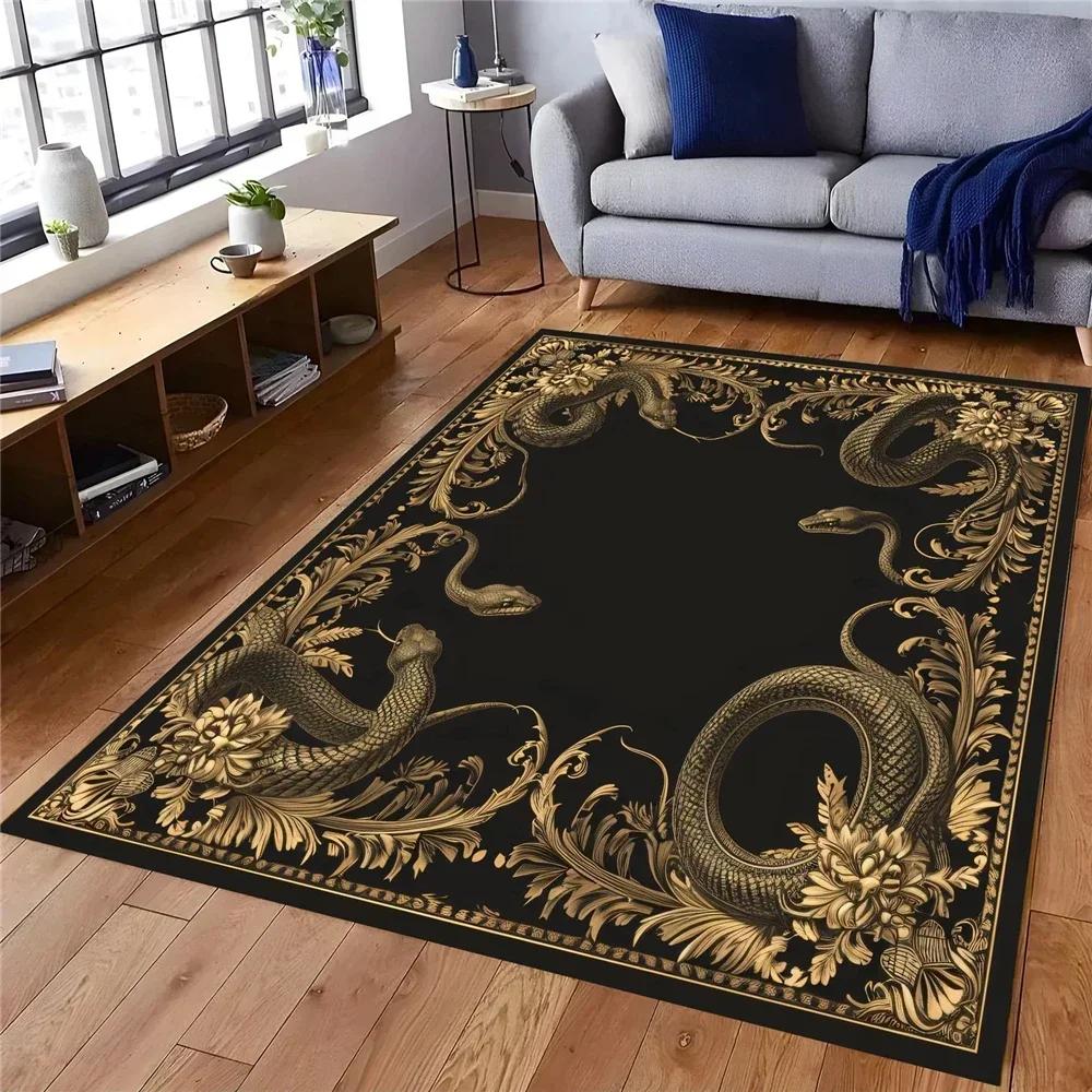 Teppiche mit Schlangen-Tiermuster Teppiche mit Schlangenmuster Klassischer Gothic-Teppich Rutschfester Waschbarer Bodenteppich für Wohnzimmer Schlafzimmer
