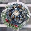 Wooden Christmas Sign with Blue Santa Claus Pattern - Navidad Round Sign for Yard Door Wall Hanging Decor - Ideal Christmas Decoration