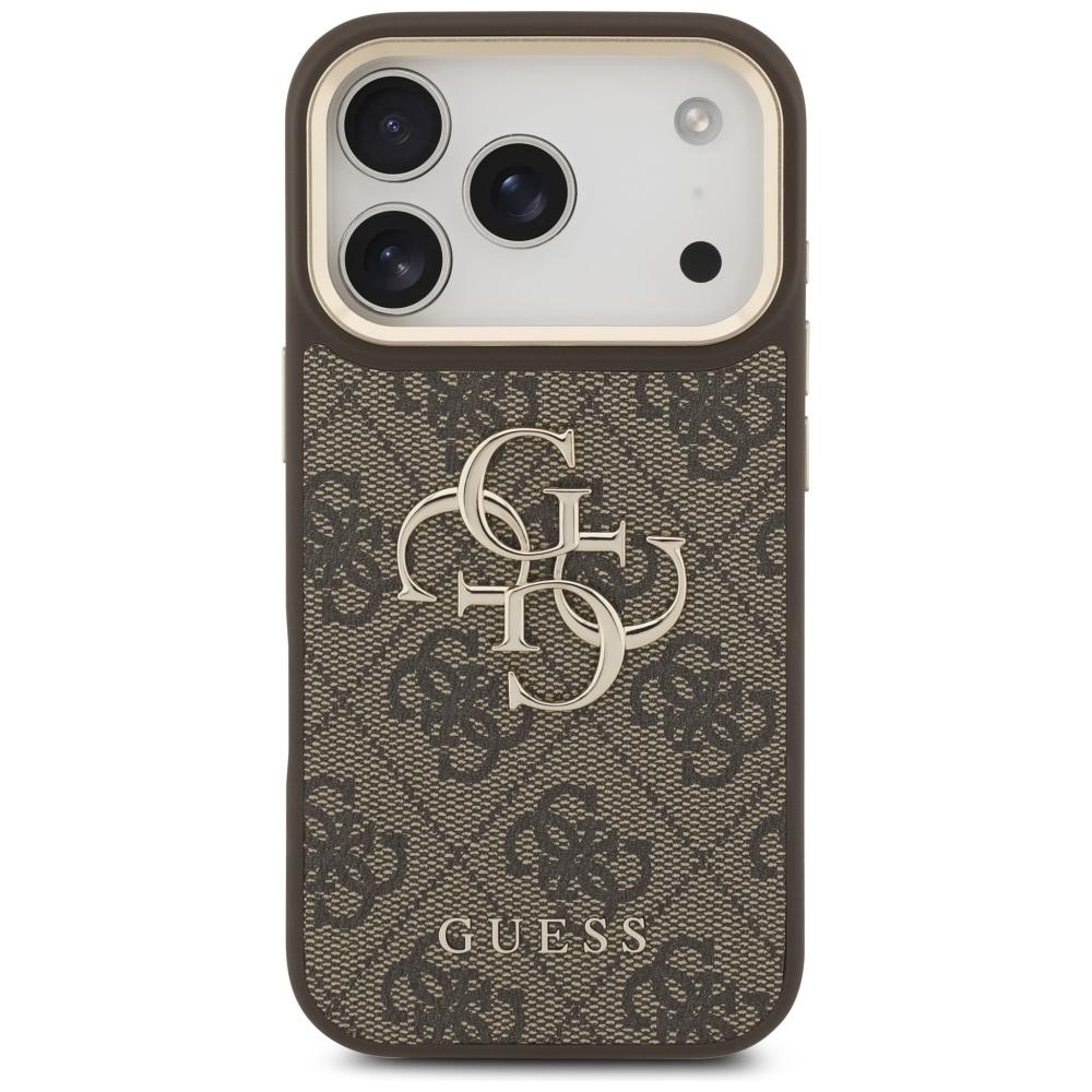Guess 4G Big 4G Classic Logo BigStrap Metal Buttons Case for iPhone 17 Pro Brown