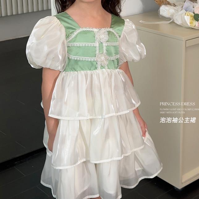 LUSON Children's Summer New Fresh Bubble Sleeve Princess Dress