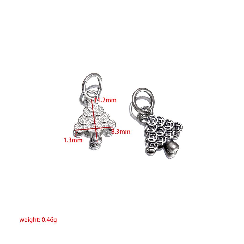 S925 Sterling Silver Vintage Christmas Tree Coin Pendant DIY Bracelet Pendant Handmade Braided Rope Material Accessories