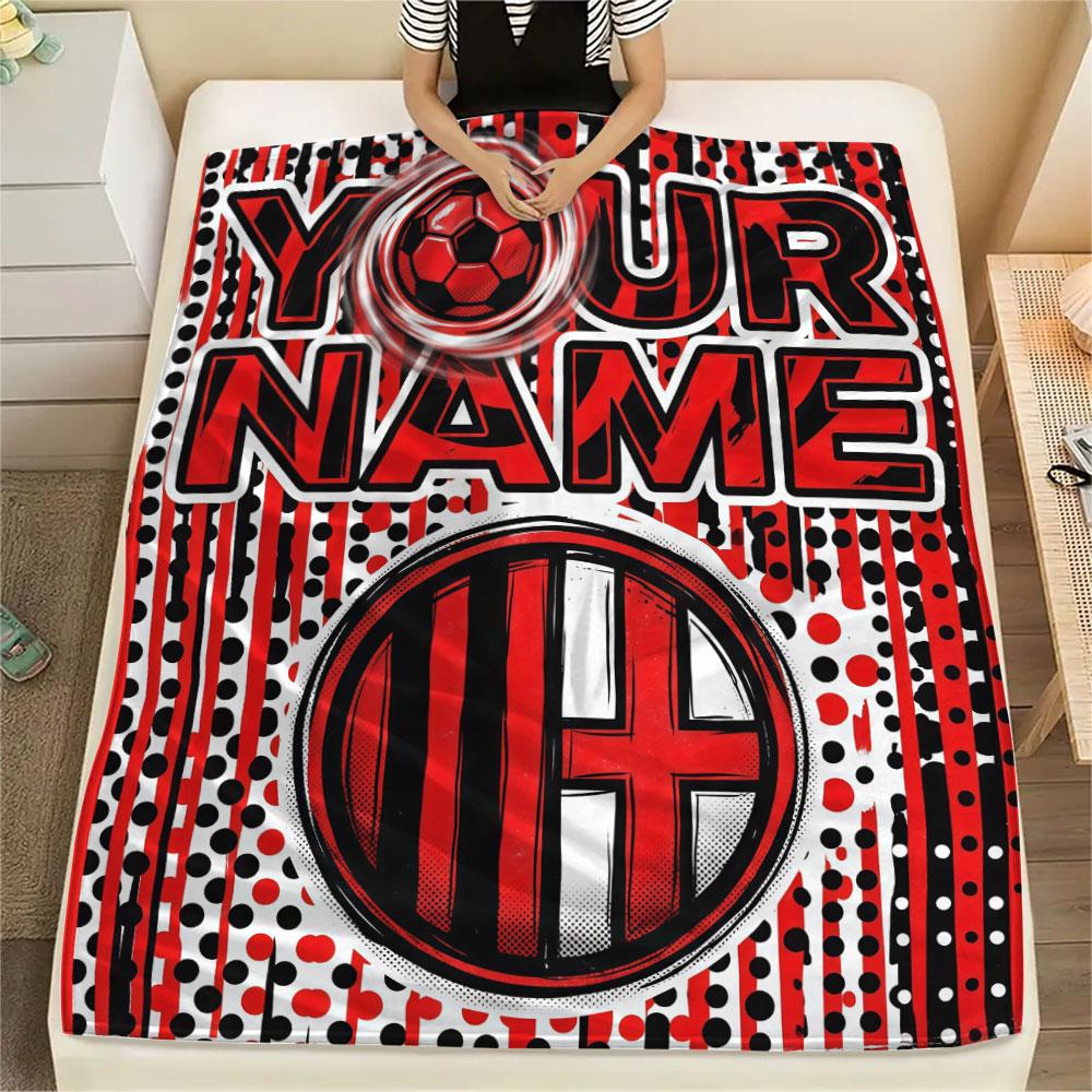 Custom Name,AC Milan Printed Flannel Blanket, Soft Throw for Bedroom Sofa, Washable, Christmas Present, Great Gift.