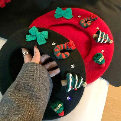 1PC Frauen Weibliche Winter Geschenk Vintage Rot Hut Weihnachten Herbst Student Tag Warme Maler Hüte