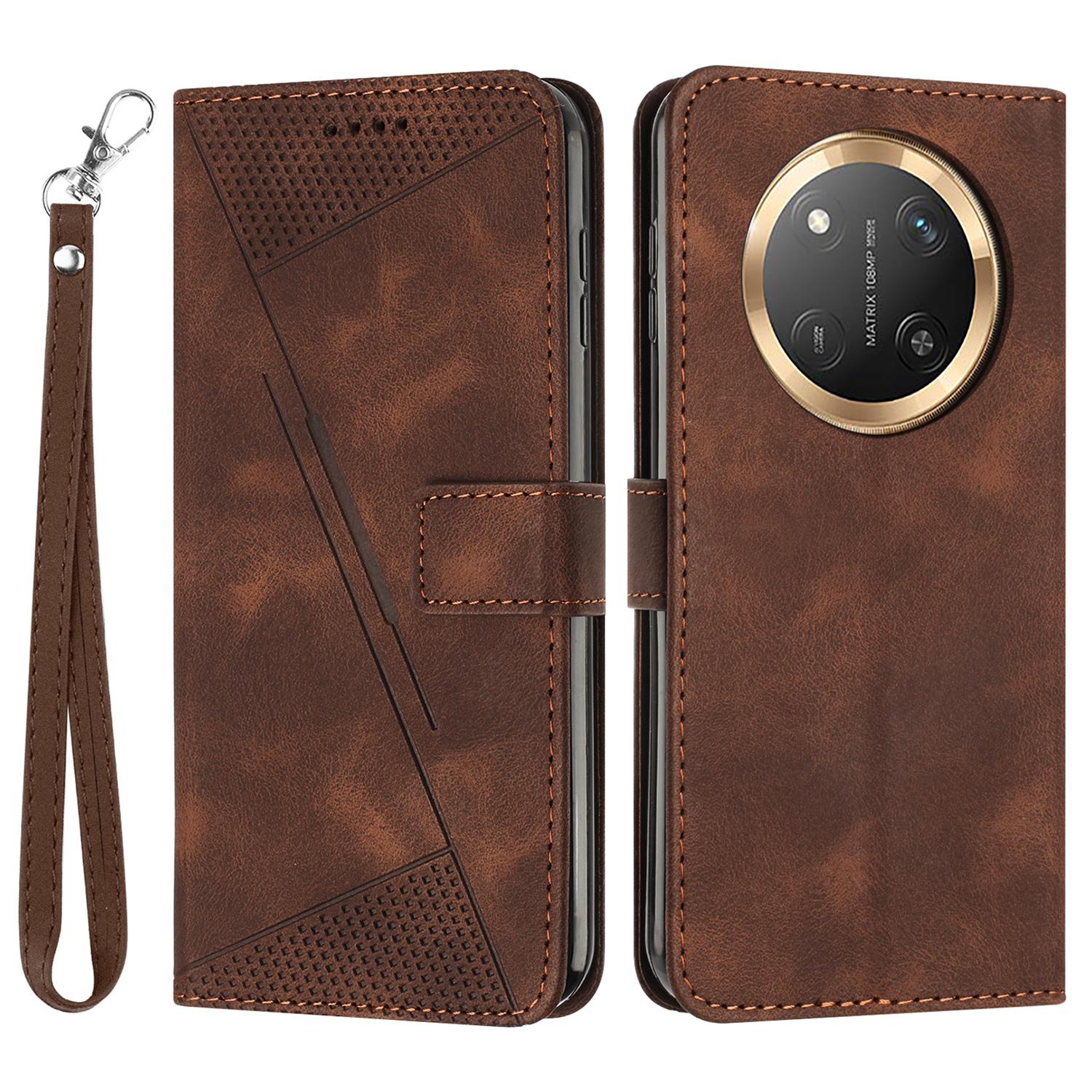 

For Honor Magic7 Lite 5G/X9c 5G/X60 Pro 5G Case Handbag Imprinted Triangle Leather Phone Cover Brown