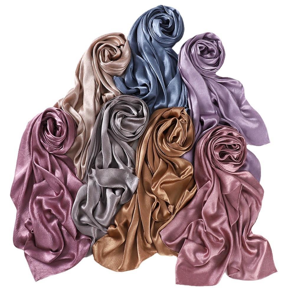Woman Malaysia's Model Imatation Silk Smooth Satin Long Scarf Head Cover Muslim Hijab Shawls Lady Turban