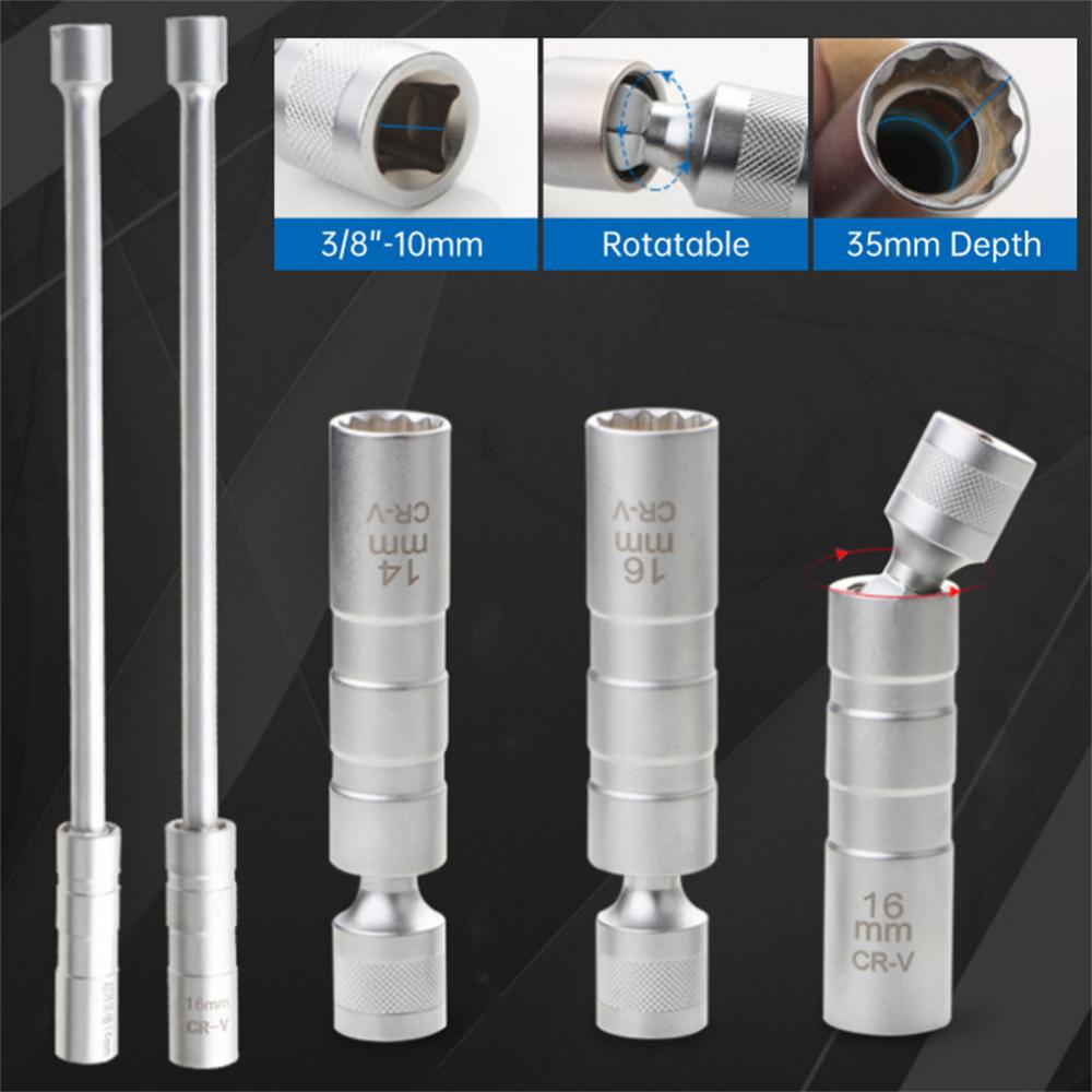 14/16cm Cheie Magnetică Flexibilă pentru Bujii Oțel Crom Vanadiu Rotație 12 Unghi Perete Subțire Chei cu Pătrat de 3/8" Instrument de Reparare