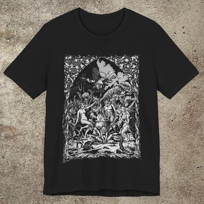 Camiseta Gráfica Oculta del Sabbat de las Brujas, Camiseta Unisex Satánica, Top con Estampado Gótico Medieval