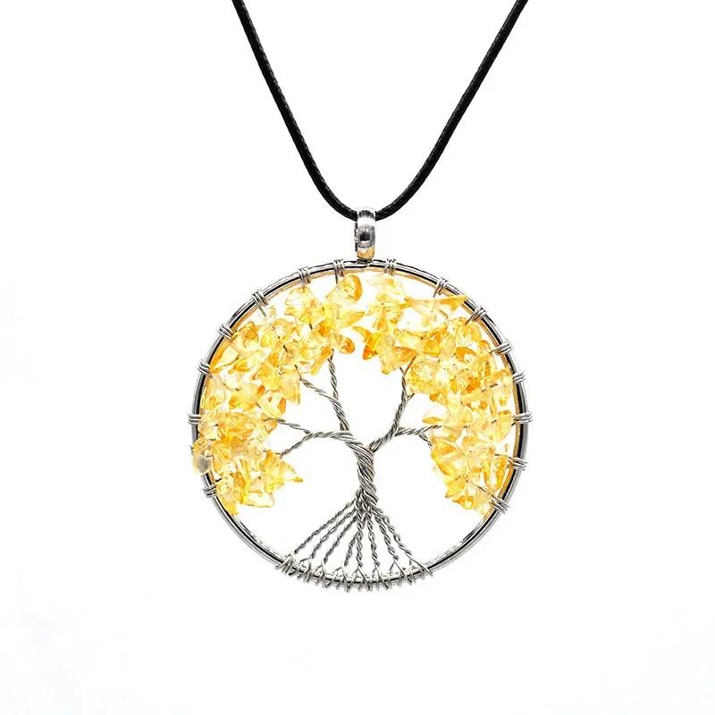SUMENG 2025 New Fashion 7 Chakra Tree of Life Necklace Copper Crystal Natural Quartz Stones Pendants for Women Christmas Gifts
