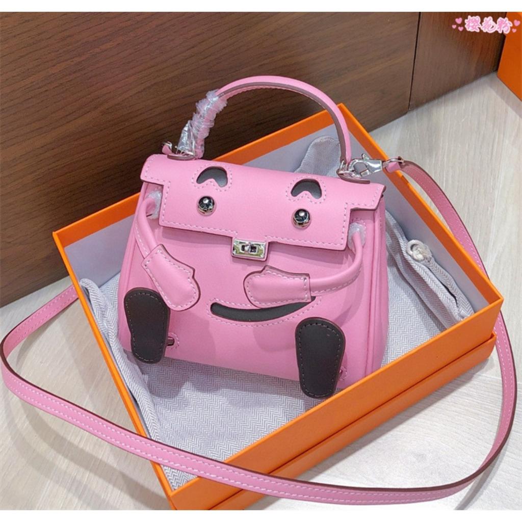 Smiley Bag 2025 New Cute Mini Messenger Bag First Layer Cowhide Shoulder Handbag Spoof Kelli Bag Woman